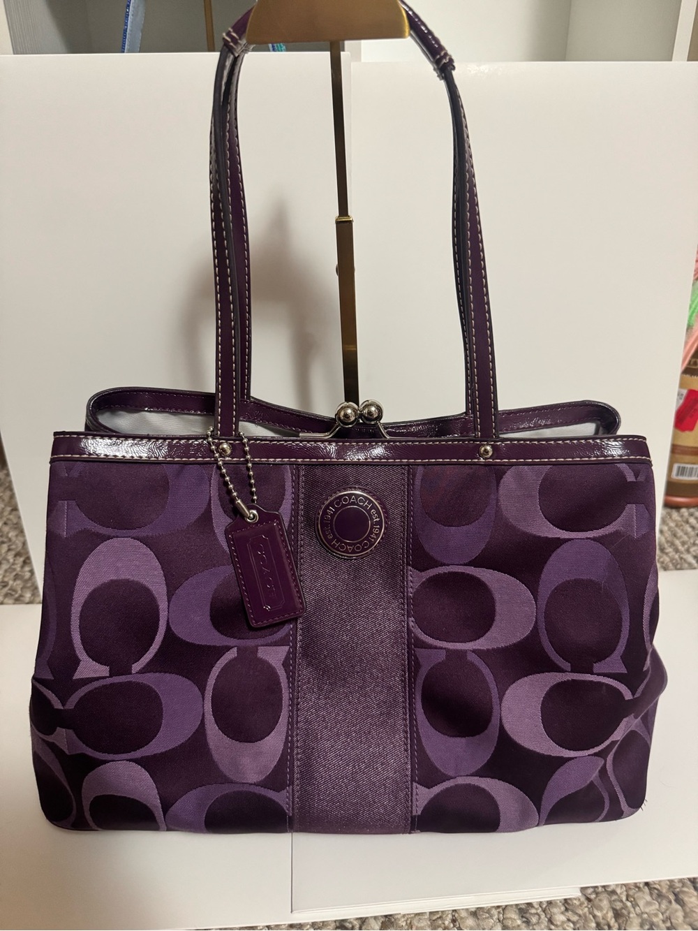 Vintage Coach Plum Signature Jacquard Tote Y2K